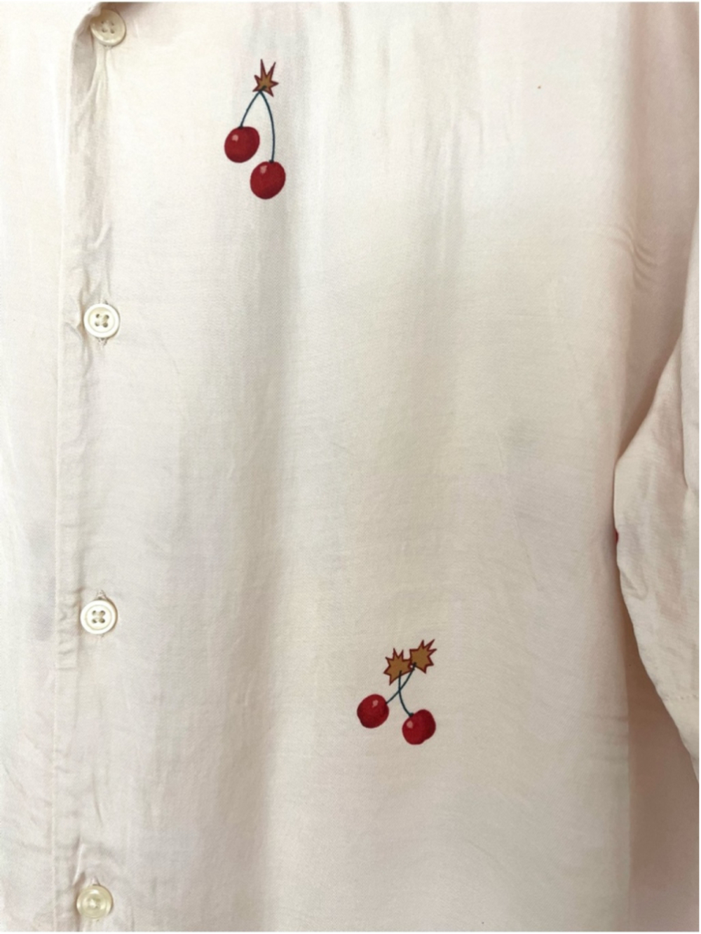 All Saints Cream Short-Sleeve Button-Down Shirt with Cherry bomb - Picture 6 of 10